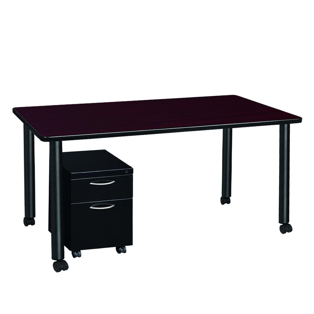 Regency Kee 66 x 24 in. Mobile Desk with Storage- Mahogany Top, Black Legs