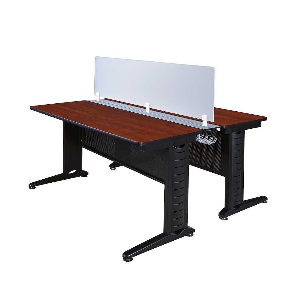 66 x 24 in. 2 Person Bench Workstation with Privacy Panel- Cherry
