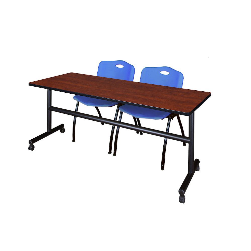 72 x 24 in. Flip-Top Training Nesting Table- Cherry, 2 M Stack Chairs- Blue