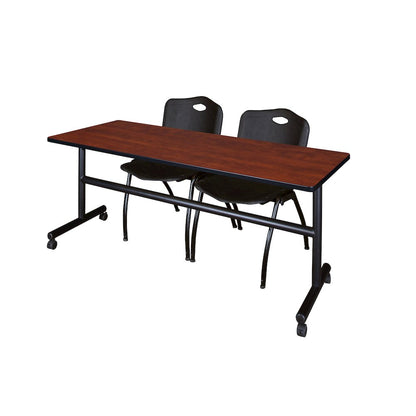 72 x 30 in. Flip-Top Training Nesting Table- Cherry, 2 M Stack Chairs- Black