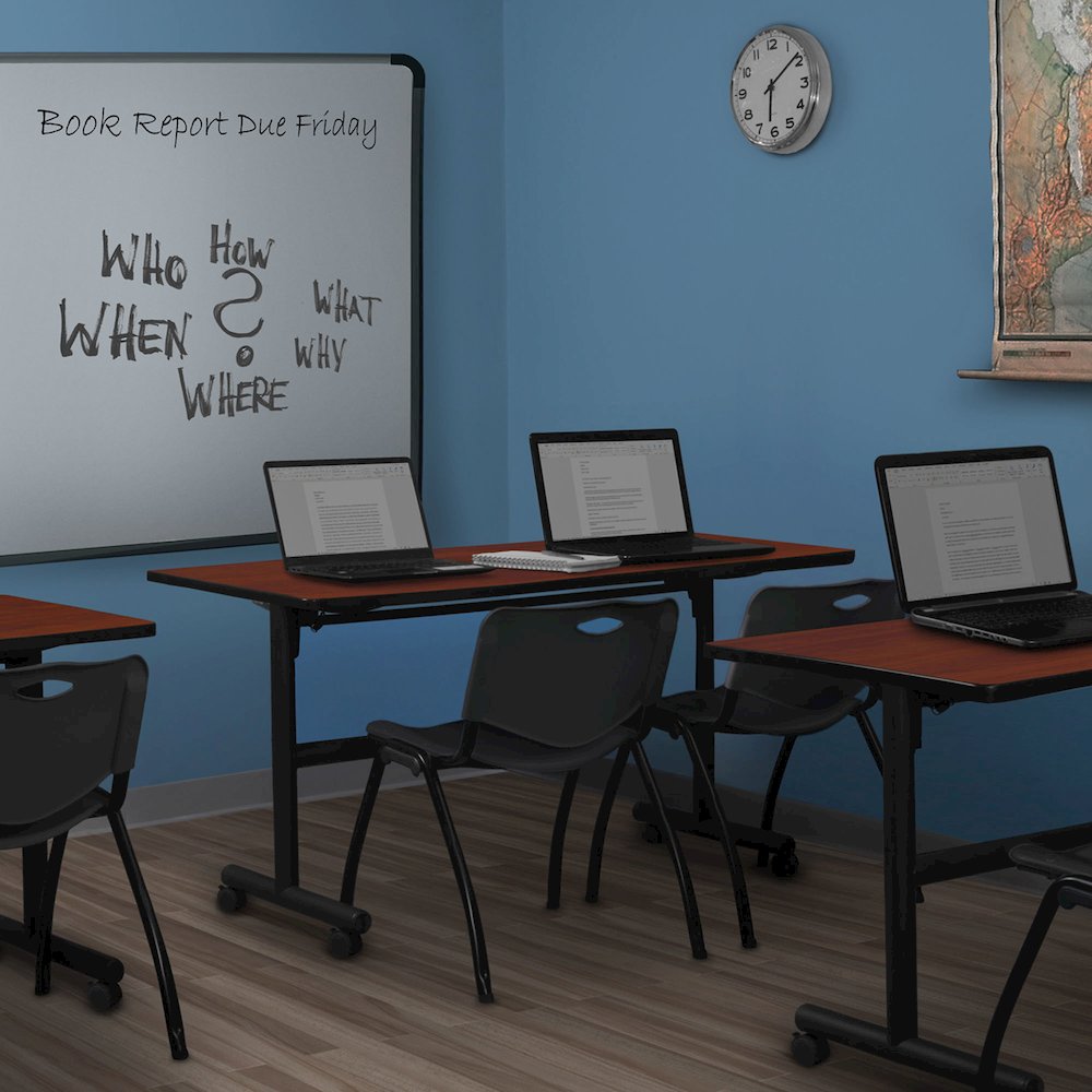 72 x 30 in. Flip-Top Training Nesting Table- Cherry, 2 M Stack Chairs- Black