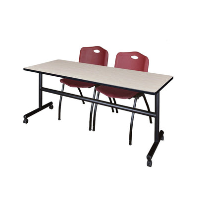 72 x 30 in. Flip-Top Training Nesting Table- Maple, 2 M Stack Chairs- Burgundy