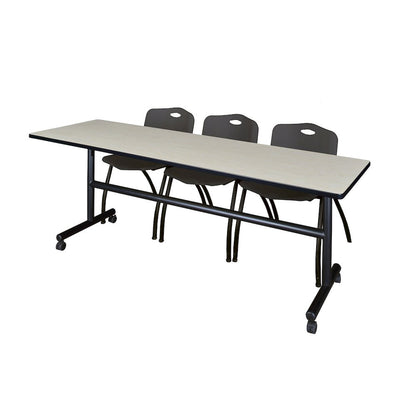 84 x 24 in. Flip-Top Training Nesting Table- Maple, 2 M Stack Chairs- Black
