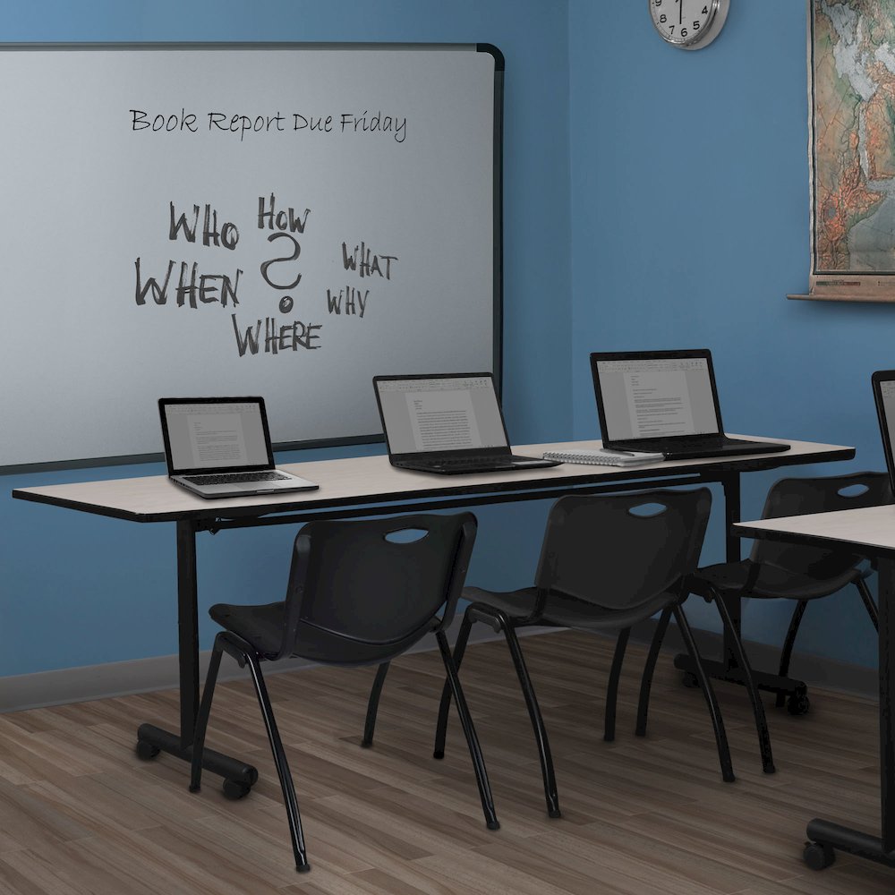 84 x 24 in. Flip-Top Training Nesting Table- Maple, 2 M Stack Chairs- Black