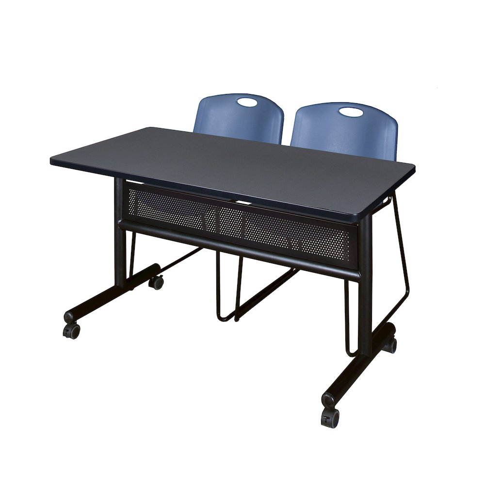 48 x 24 in. Flip-Top Privacy Nesting Table- Grey, 2 Zeng Stack Chairs- Blue