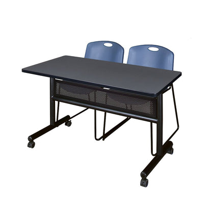 48 x 24 in. Flip-Top Privacy Nesting Table- Grey, 2 Zeng Stack Chairs- Blue