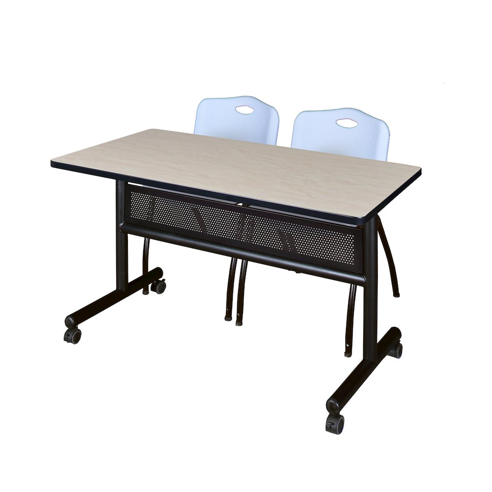 48 x 24 in. Flip-Top Privacy Nesting Table- Maple, 2 M Stack Chairs- Grey