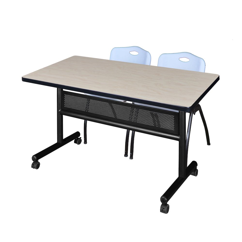 48 x 30 in. Flip-Top Privacy Nesting Table- Maple, 2 M Stack Chairs- Grey