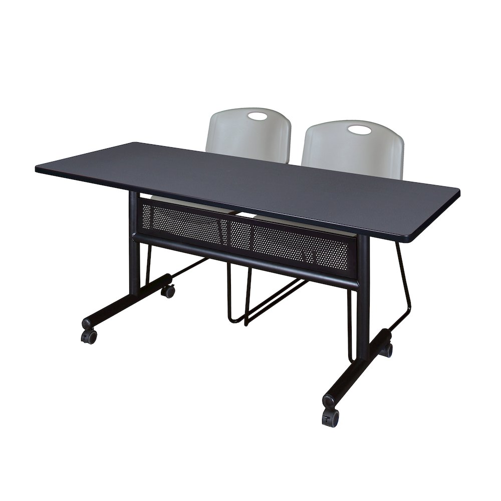 60 x 24 in. Flip-Top Privacy Nesting Table- Grey, 2 Zeng Stack Chairs- Grey