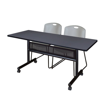 60 x 24 in. Flip-Top Privacy Nesting Table- Grey, 2 Zeng Stack Chairs- Grey