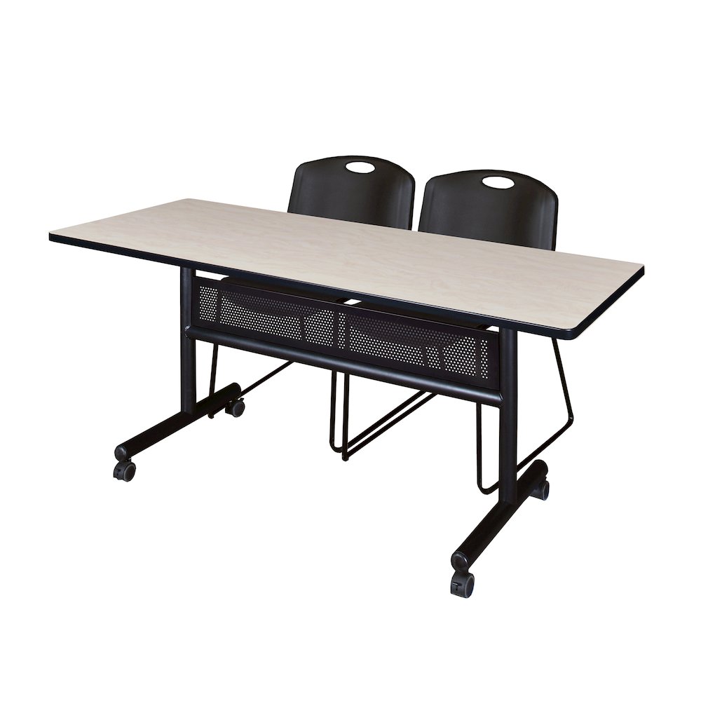 60 x 24 in. Flip-Top Privacy Nesting Table- Maple, 2 Zeng Stack Chairs- Black