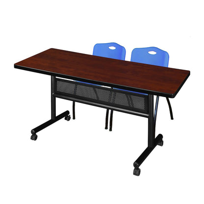 60 x 30 in. Flip-Top Privacy Nesting Table- Cherry, 2 M Stack Chairs- Blue