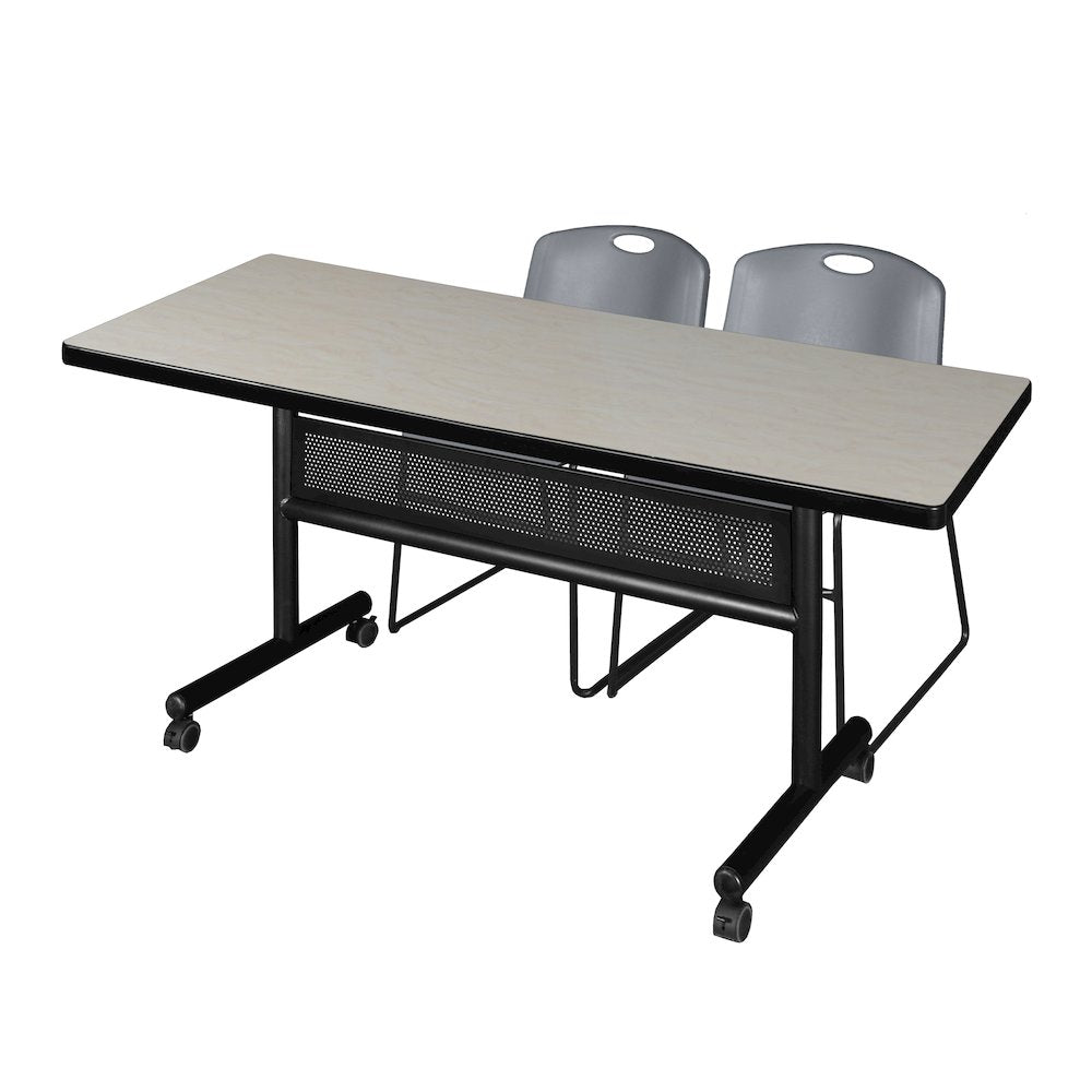 72 x 30 in. Flip-Top Privacy Nesting Table- Maple, 2 Zeng Stack Chairs- Grey