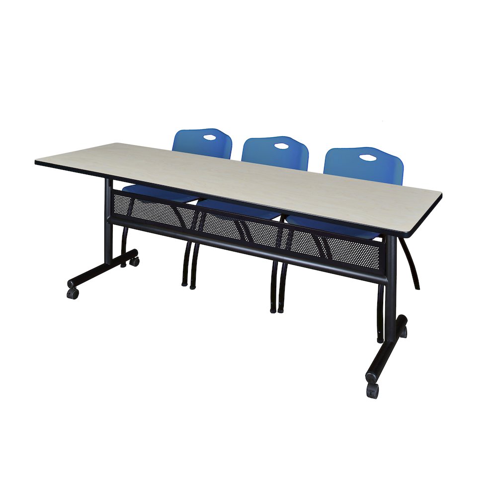 84 x 24 in. Flip-Top Privacy Nesting Table- Maple, 2 M Stack Chairs- Blue
