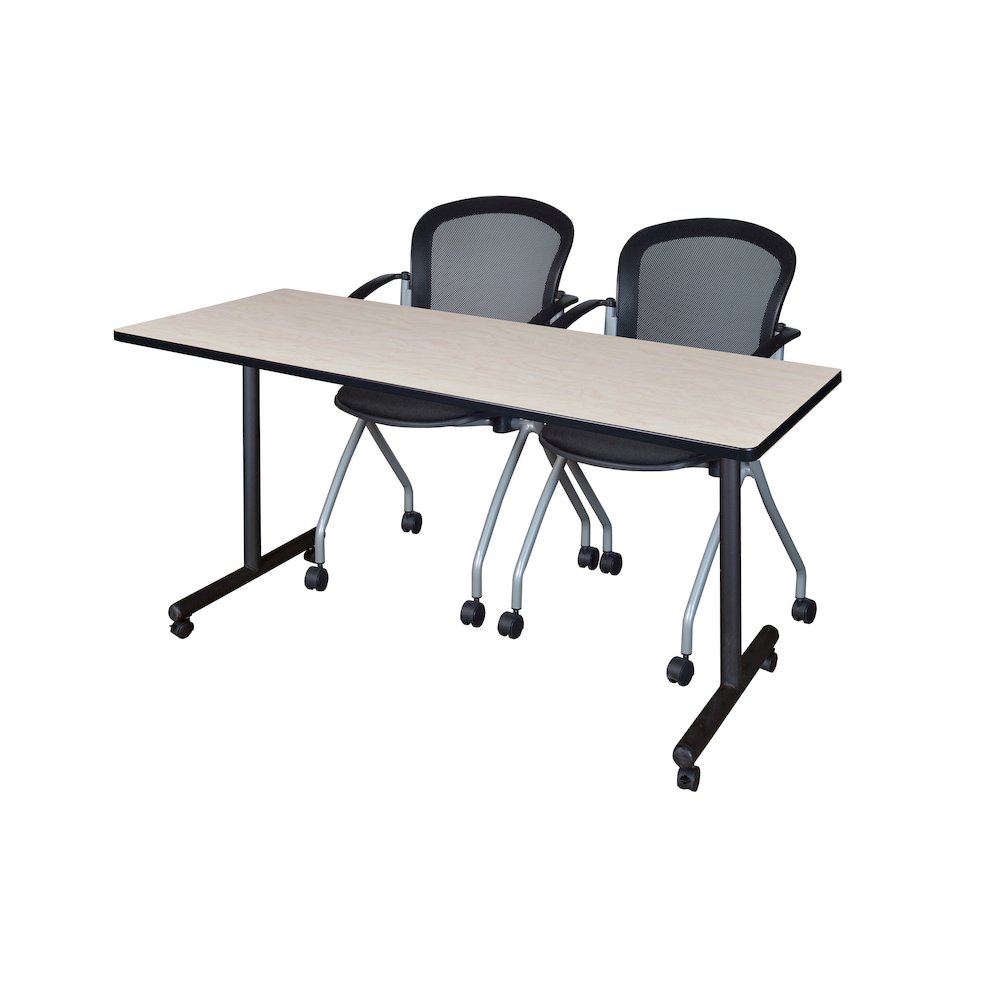 60 x 24 in. Mobile T-Base Training Table- Maple, 2 Cadence Nesting Chairs