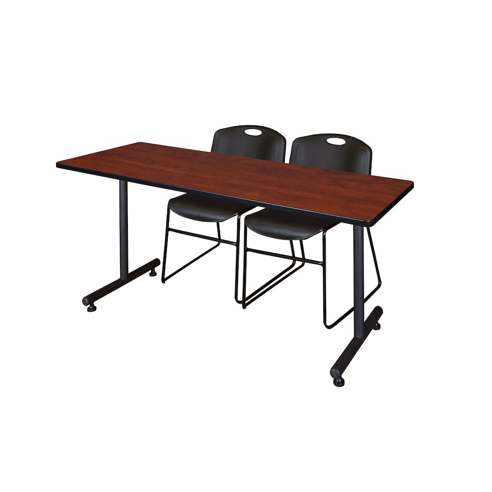 60 x 24 in. T-Base Training Seminar Table- Cherry, 2 Zeng Stack Chairs- Black