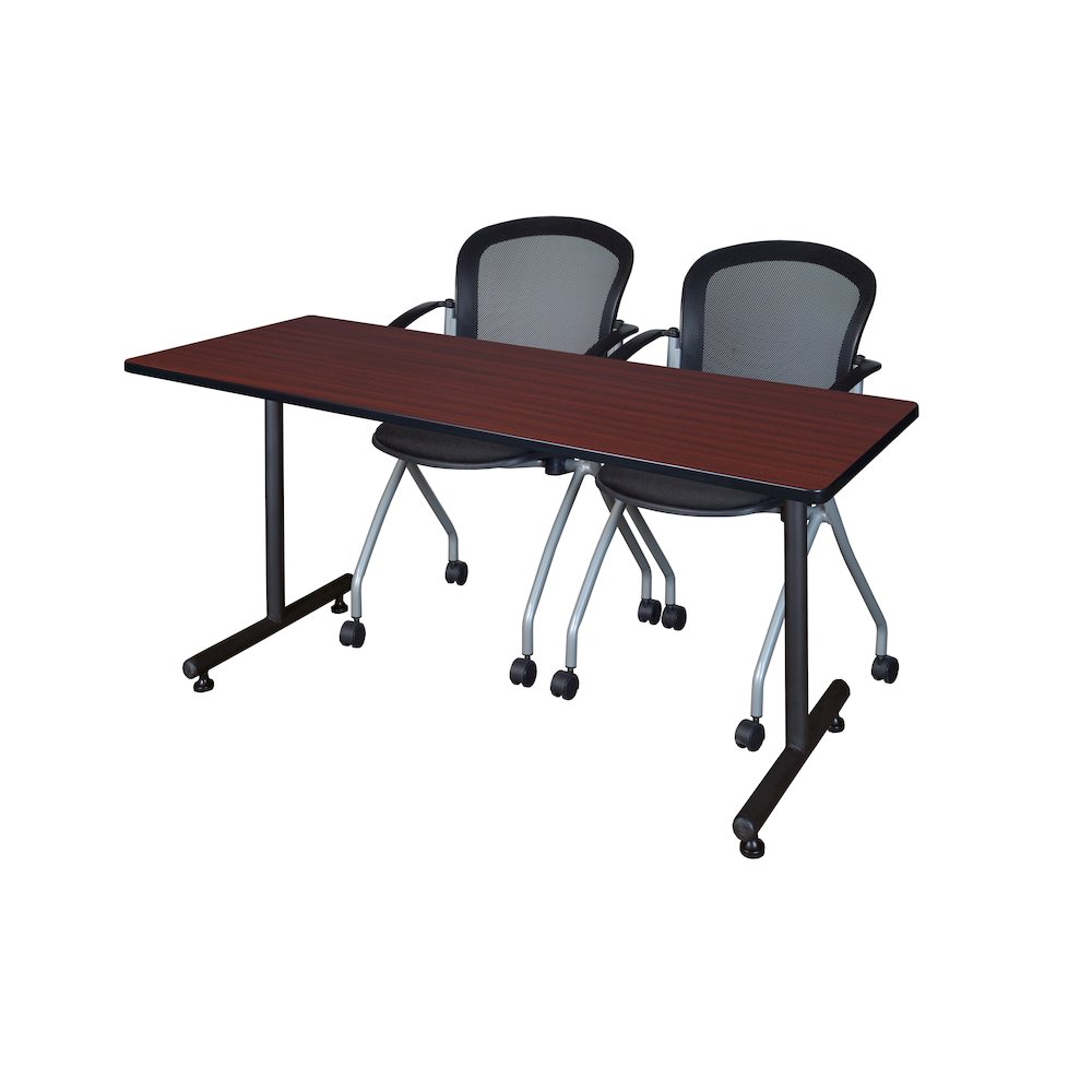66 x 30 in. T-Base Training Seminar Table- Mahogany, 2 Cadence Nesting Chairs