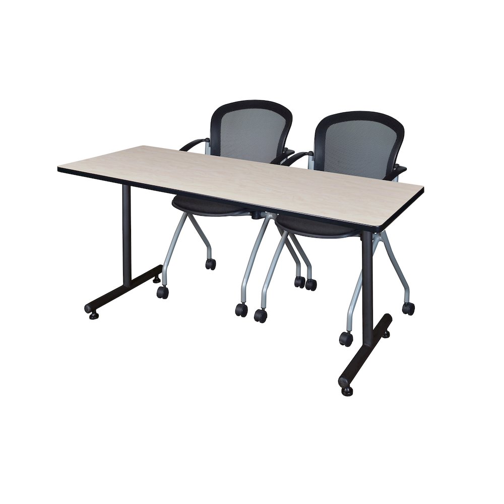 66 x 30 in. T-Base Training Seminar Table- Maple, 2 Cadence Nesting Chairs