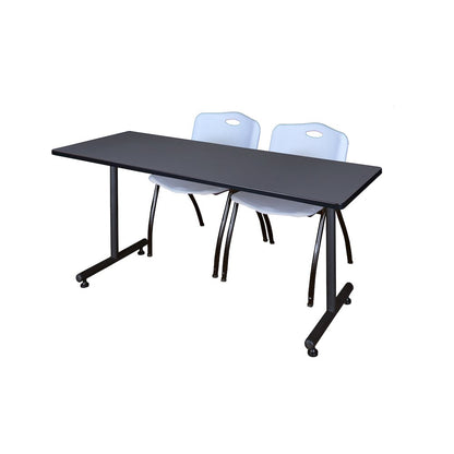 72 x 30 in. T-Base Training Seminar Table- Grey, 2 M Stack Chairs- Grey
