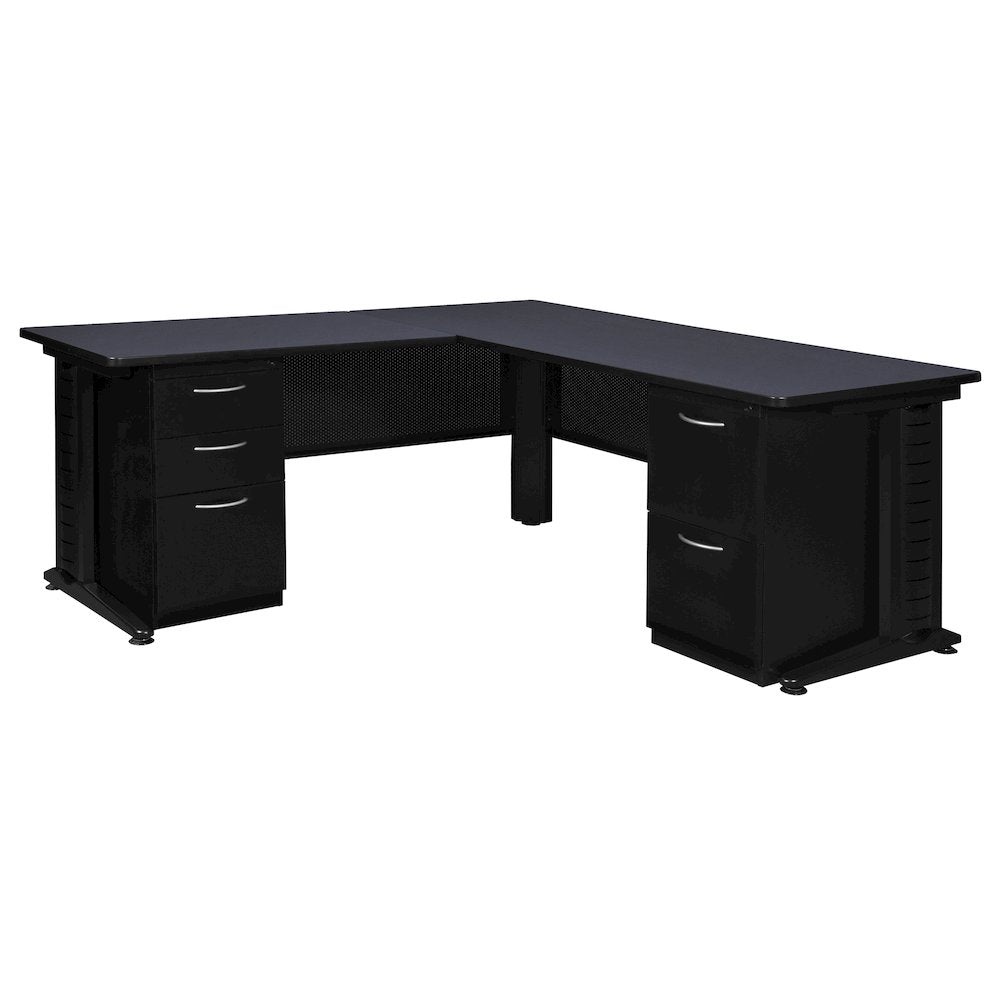 72 x 78 in. L Shaped Desk with Double Pedestal Drawer Unit- Grey