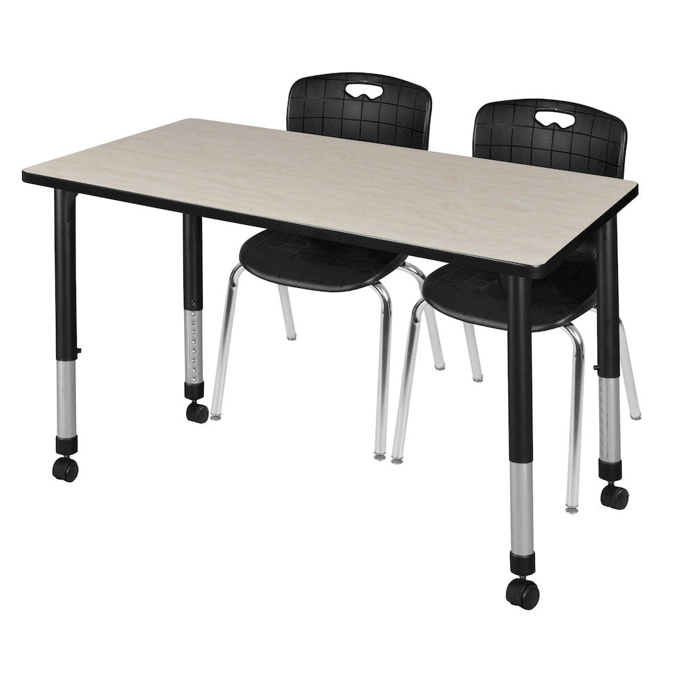 48x24 Mobile Adjustable Classroom Table- Maple & 2 Andy 18 Stack Chairs- Black