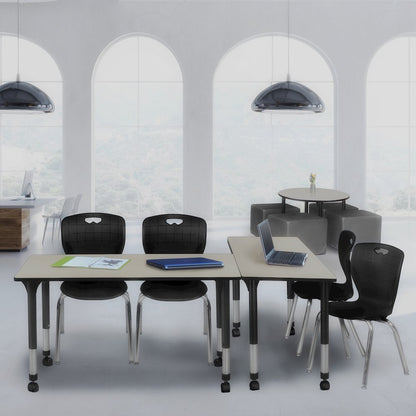 48x24 Mobile Adjustable Classroom Table- Maple & 2 Andy 18 Stack Chairs- Black