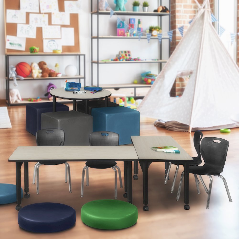 48x24 Mobile Adjustable Classroom Table- Maple & 2 Andy 12 Stack Chairs- Black