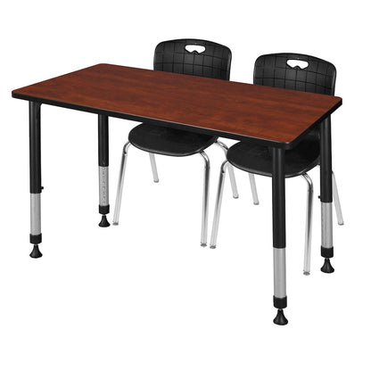 48x30 in. Adjustable Classroom Table- Cherry & 2 Andy 18 in. Stack Chairs- Black