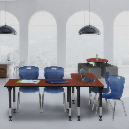 48x30 in. Adjustable Classroom Table- Cherry & 2 Andy 18 in. Stack Chairs- Blue