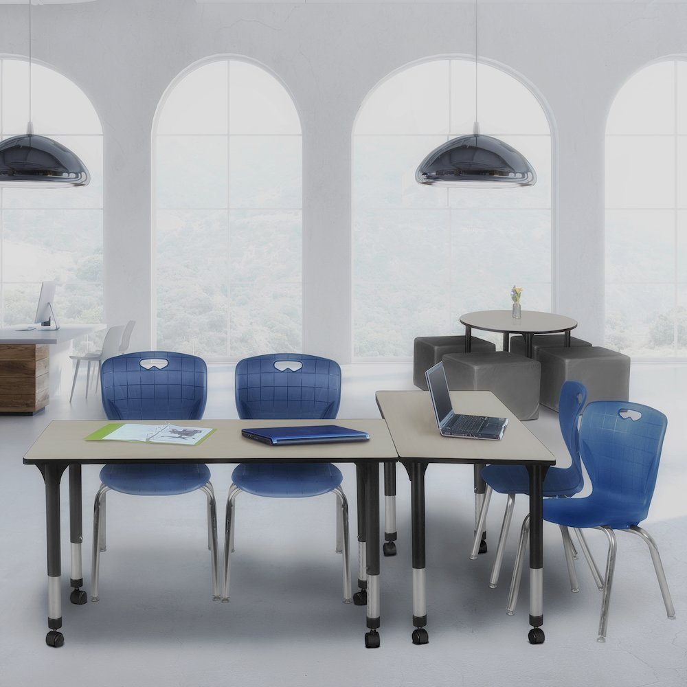 48x30 Mobile Adjustable Classroom Table- Maple & 2 Andy 18 Stack Chairs- Blue