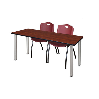 60 x 24 in. Training Table- Cherry Top, Chrome Legs & 2 M Stack Chairs- Burgundy