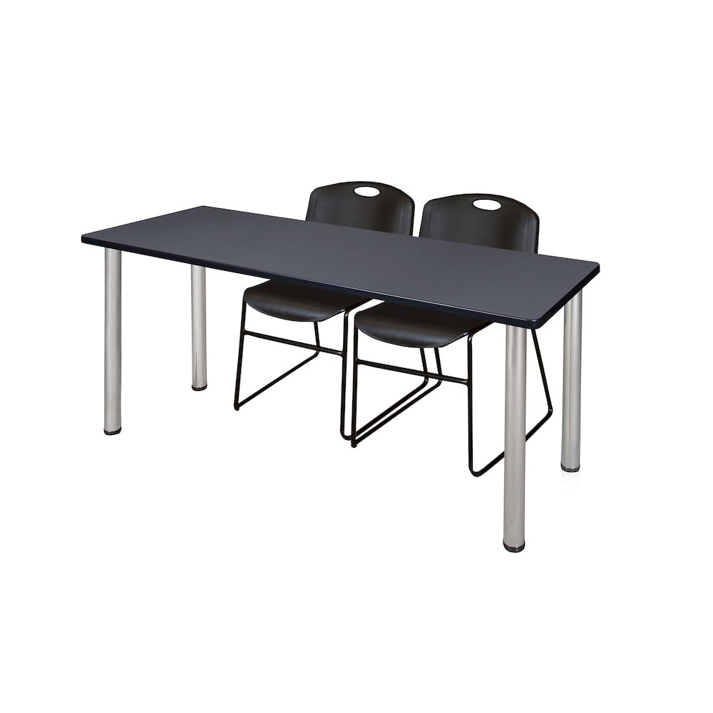 60 x 24 in. Training Table- Grey Top, Chrome Legs & 2 Zeng Chairs- Black