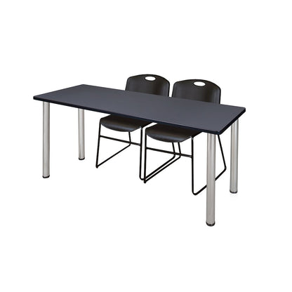 60 x 24 in. Training Table- Grey Top, Chrome Legs & 2 Zeng Chairs- Black