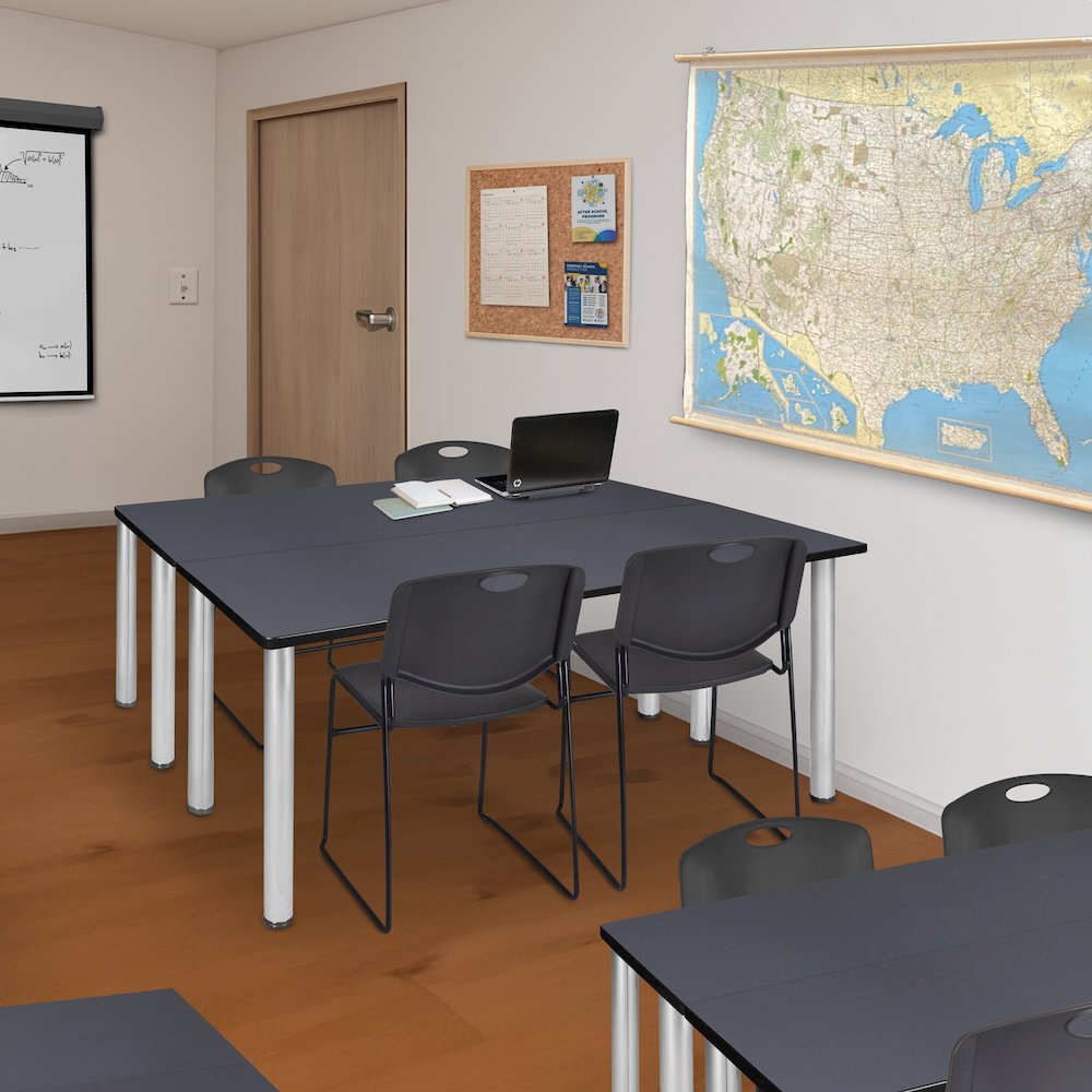 60 x 24 in. Training Table- Grey Top, Chrome Legs & 2 Zeng Chairs- Black