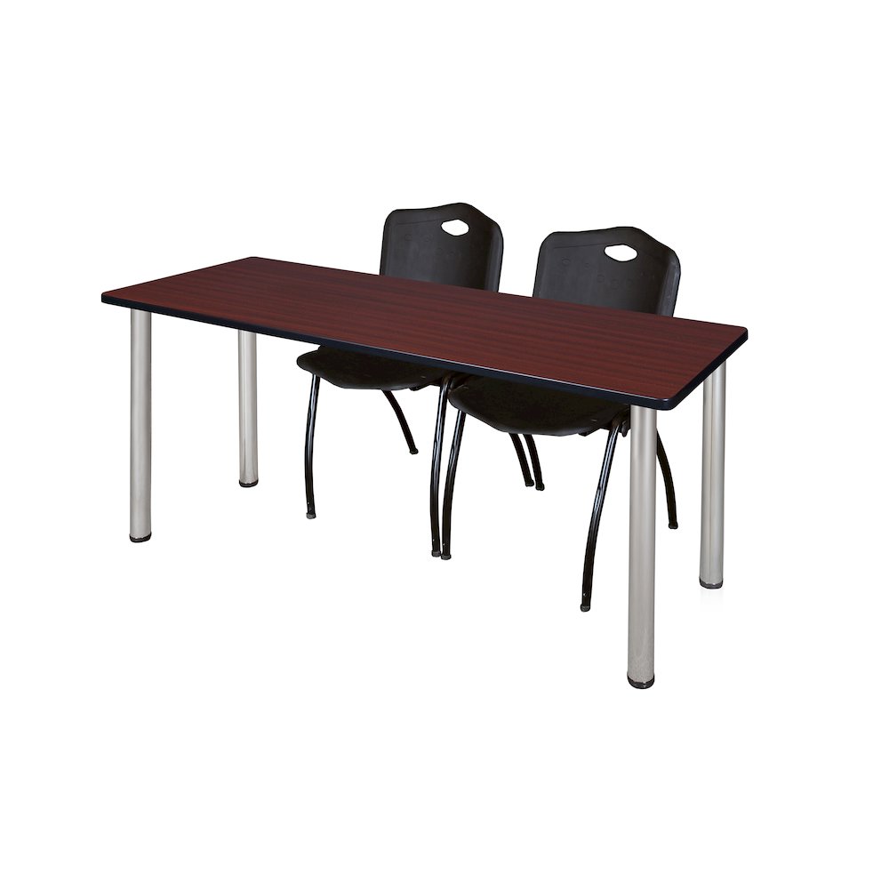 60 x 24 in. Training Table- Mahogany Top, Chrome Legs & 2 M Stack Chairs- Black