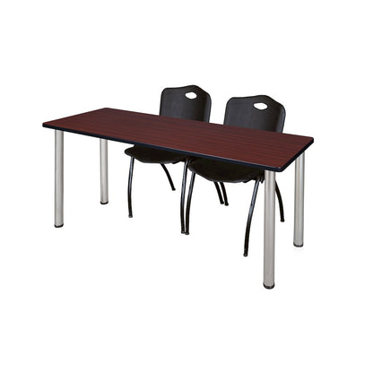 60 x 24 in. Training Table- Mahogany Top, Chrome Legs & 2 M Stack Chairs- Black