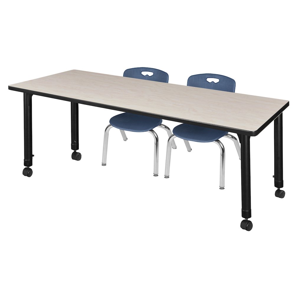 60x24 Mobile Adjustable Classroom Table- Maple & 2 Andy 12 Stack Chairs- Blue