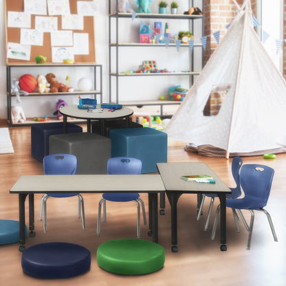 60x24 Mobile Adjustable Classroom Table- Maple & 2 Andy 12 Stack Chairs- Blue