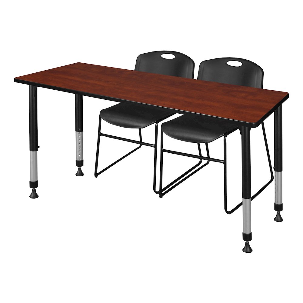 66 x 24 in. Adjustable Classroom Table- Cherry & 2 Zeng Stack Chairs- Black