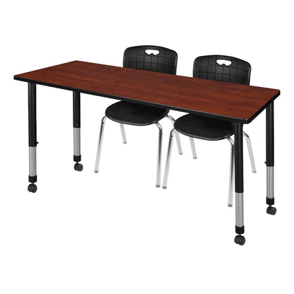 66x24 Mobile Adjustable Classroom Table- Cherry & 2 Andy 18 Stack Chairs- Black