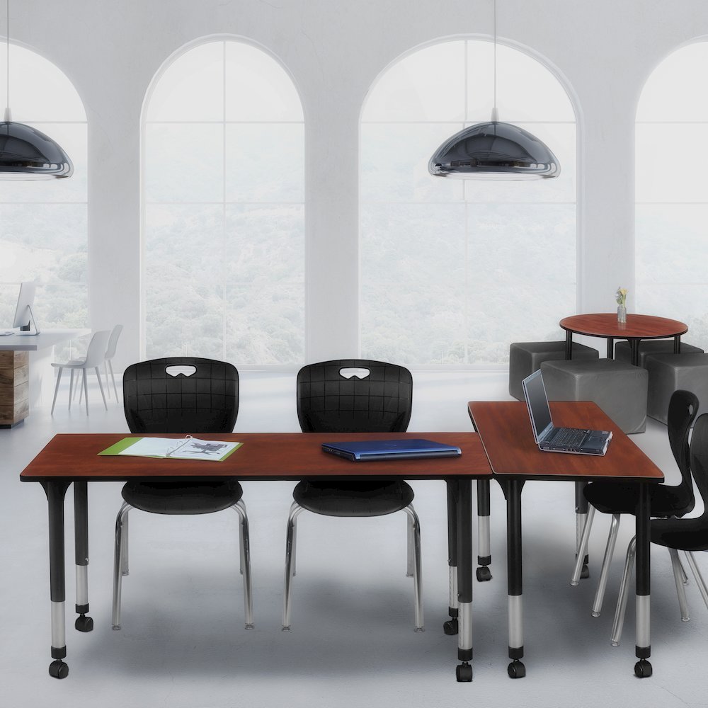 66x24 Mobile Adjustable Classroom Table- Cherry & 2 Andy 18 Stack Chairs- Black