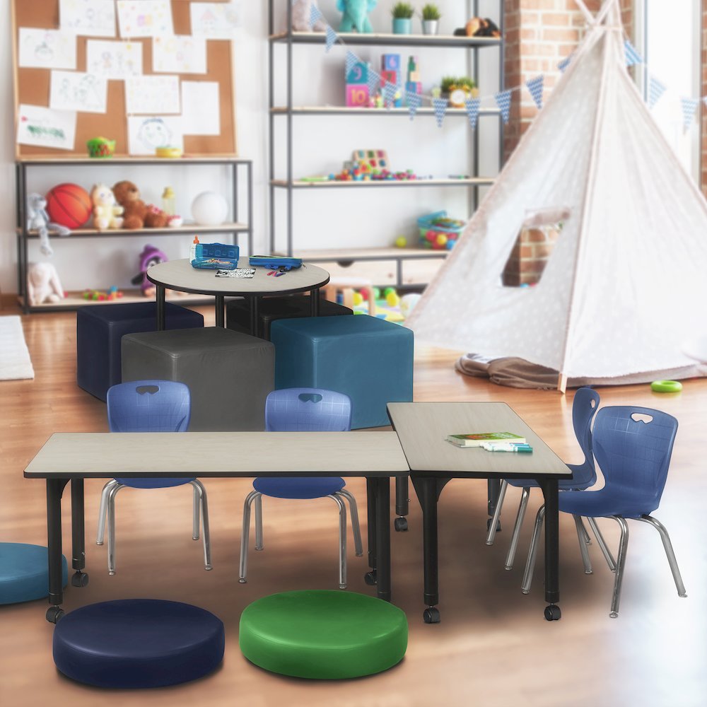 66x24 Mobile Adjustable Classroom Table- Maple & 2 Andy 12 Stack Chairs- Blue