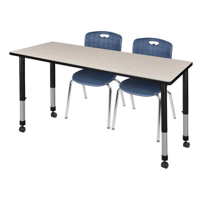 66x30 Mobile Adjustable Classroom Table- Maple & 2 Andy 18 Stack Chairs- Blue