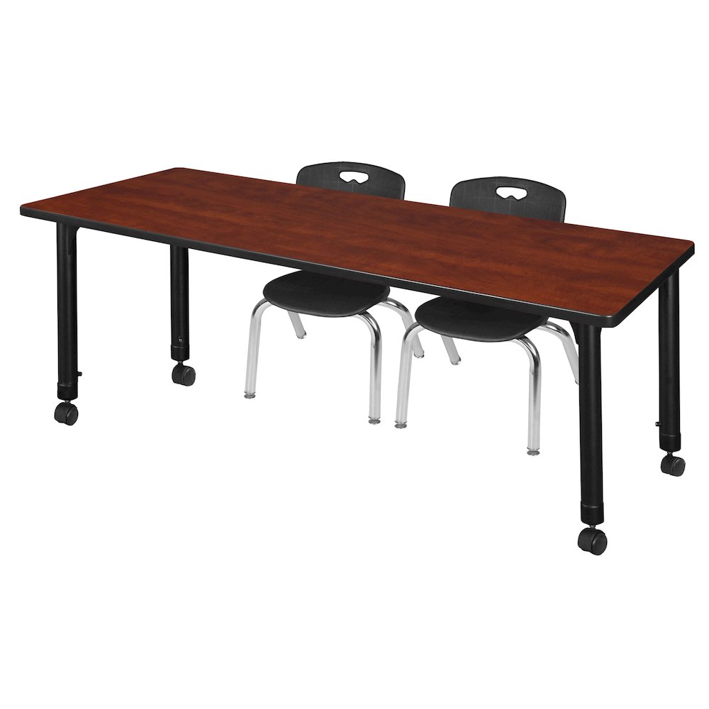72x30 Mobile Adjustable Classroom Table- Cherry & 2 Andy 12 Stack Chairs- Black