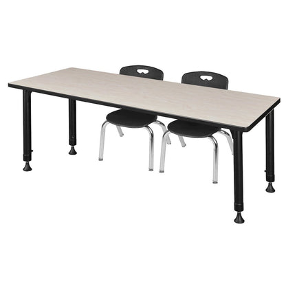 72x30 in. Adjustable Classroom Table- Maple & 2 Andy 12 in. Stack Chairs- Black