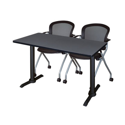 48 x 24 in. T-Base Training Seminar Table- Grey & 2 Cadence Nesting Chairs