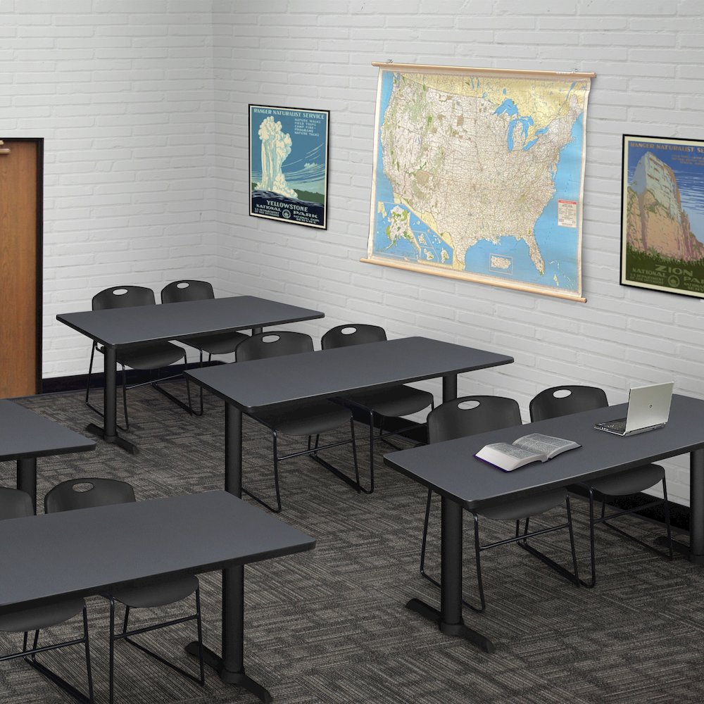 48 x 24 in. T-Base Training Seminar Table- Grey & 2 Zeng Stack Chairs- Black