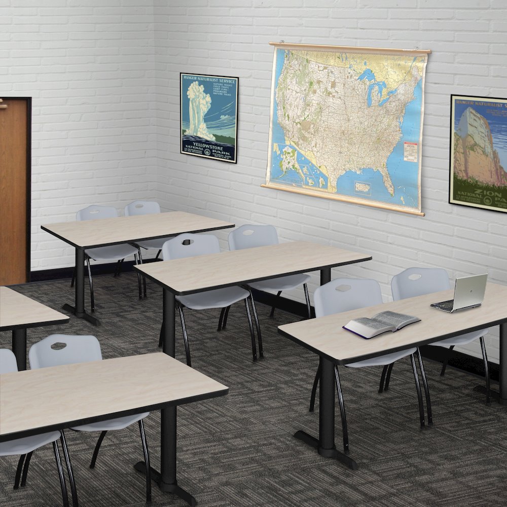 48 x 24 in. T-Base Training Seminar Table- Maple & 2 M Stack Chairs- Grey