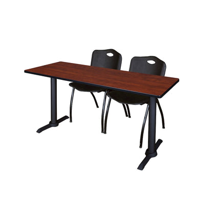 60 x 24 in. T-Base Training Seminar Table- Cherry & 2 M Stack Chairs- Black