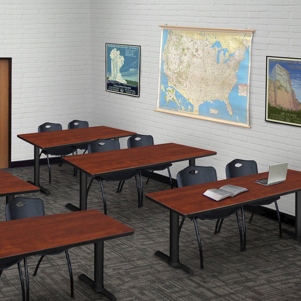 60 x 24 in. T-Base Training Seminar Table- Cherry & 2 M Stack Chairs- Black